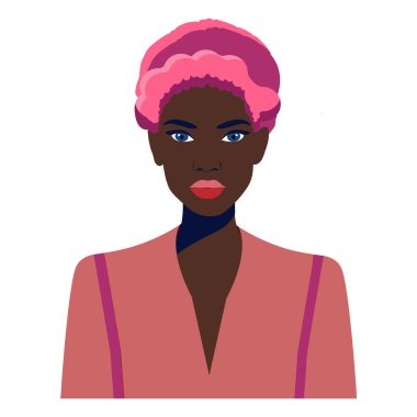 Küpeli güzel bir Afrikalı kadının portresi. Kadın portresi. Siyah güzellik konsepti. Uluslar ve ırklar. Amerikalı öğrenci. Vektör düz çizim. Avatarlar için harika.
