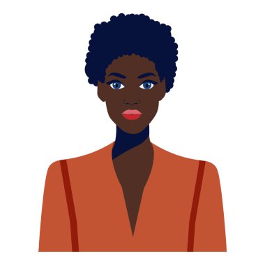 Küpeli güzel bir Afrikalı kadının portresi. Kadın portresi. Siyah güzellik konsepti. Uluslar ve ırklar. Amerikalı öğrenci. Vektör düz çizim. Avatarlar için harika.