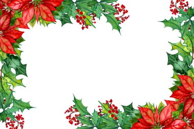 Kış elementleri poddub, ökseotu, nokta nokta. Kartların, düğün davetiyelerinin, kıyafetlerin, tabakların, çocukların tekstil tasarımları için beyaz arkaplandaki çerçeve kompozisyonu