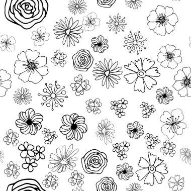 Vektör içinde egzotik çiçekler olan parlak çiçek deseni. Yapraklar ve çiçeklerle soyut, renksiz bir arka plan. Duvar kağıdı, ambalaj kağıdı, tekstil, kumaş, hatıra defteri.