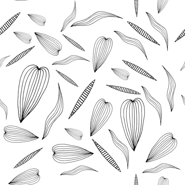 Nahtloser Hintergrund Mit Schwarz Weißem Grafischen Muster Mit Blättern Für — Stockvektor