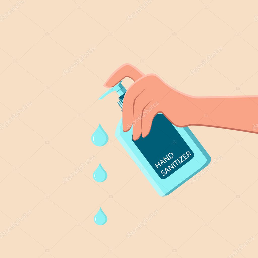 Hand sanitizer gel, spray, vector illustration. For washing hands in public places and at home. Manual processing in public places. For infographics, banners, campaigns, poses.