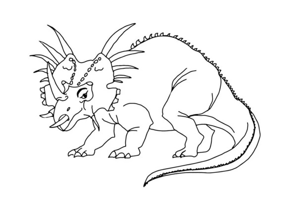 Трицератопс Серія Доісторичних Динозаврів Викопні Тварини Контурному Стилі Кольорова Книга — стоковий вектор
