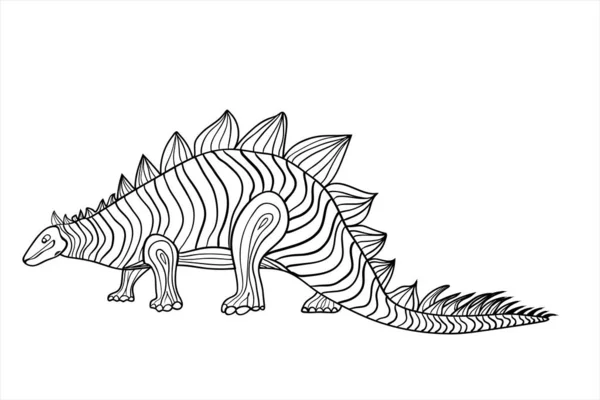 Triceratops Serangkaian Dinosaurus Prasejarah Fosil Hewan Dalam Gaya Kontur Buku - Stok Vektor