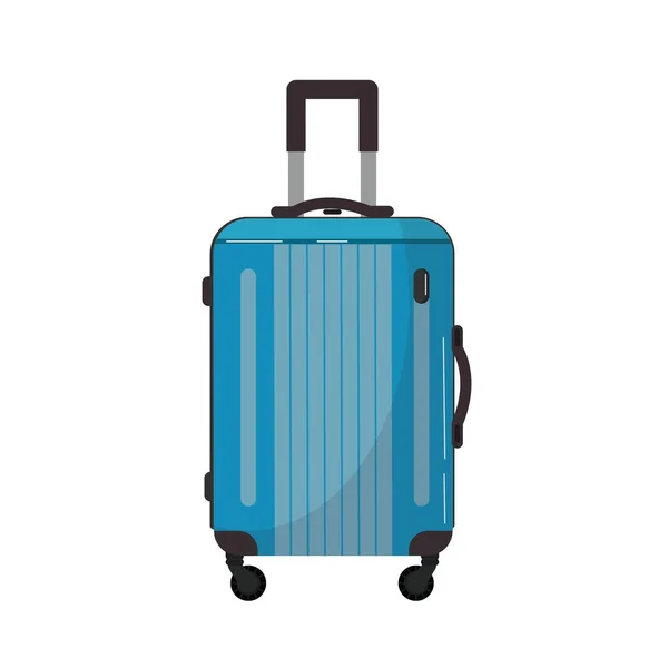 大型旅行用プラスチックスーツケース ビジネス旅行 夏休み 旅行のための車輪の上のバッグ 前景だ 白い車輪で隔離されたポリカーボネートスーツケース — ストックベクタ