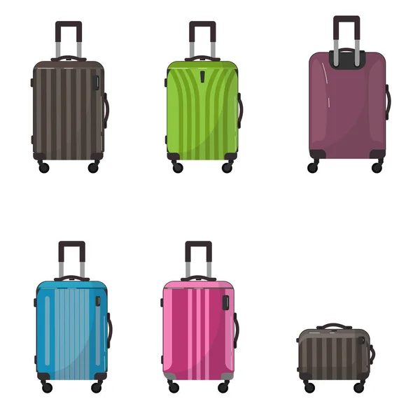 Set Großer Reisekoffer Aus Kunststoff Tasche Auf Rädern Für Geschäftsreise — Stockvektor