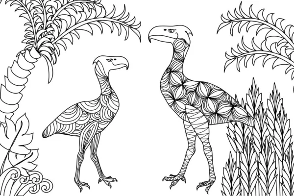 Bird Dinossauro Linhas Desenho Vetor Adequado Para Qualquer Projeto Design —  Vetores de Stock