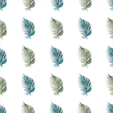 Çiçeksiz desen, soluk pembe arka planda yeşil palmiye yaprakları..