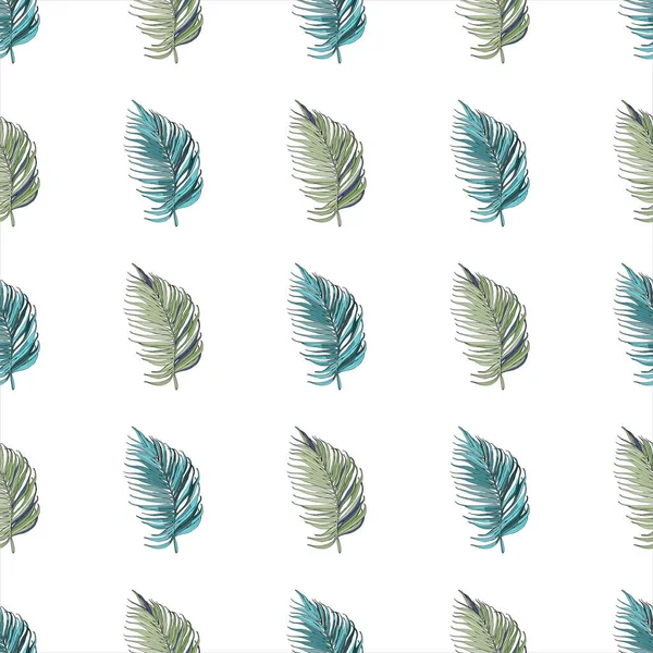Bloemen naadloos patroon, groene palmbladeren op een lichtroze achtergrond. — Stockvector