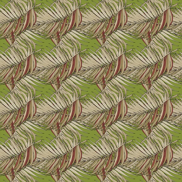 Floral seamless pattern, green palm leaves on a pale pink background. — Stock Vector