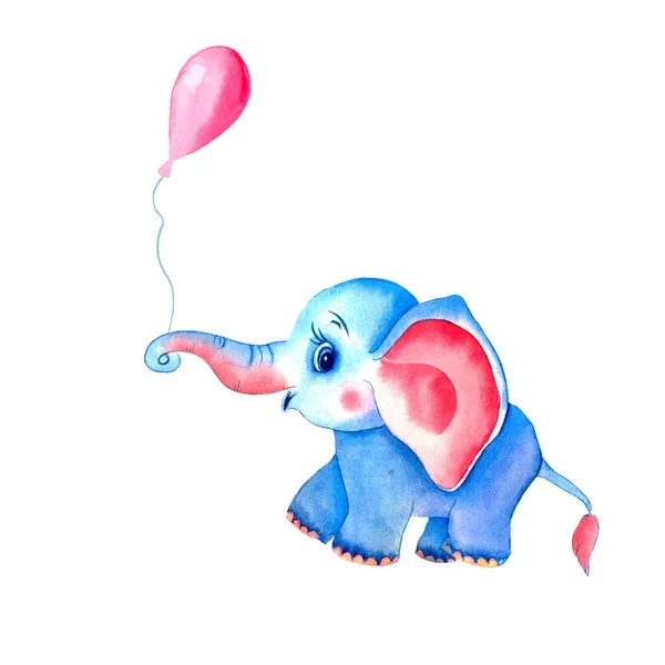 Акварельный Слон Шариками Романтический Слон Розовыми Ушами Милые Животные Акварельный — стоковое фото