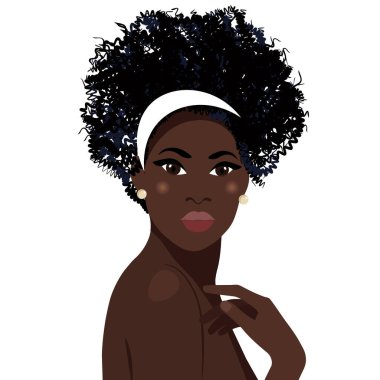 Siyah hayat önemlidir. Küpeli güzel bir Afrikalı kadının portresi. Kadın portresi. Siyah güzellik konsepti. Uluslar ve ırklar. Amerikalı öğrenci. Vektör düz çizim. Avatarlar için harika.