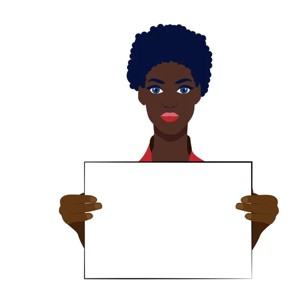 African American Girl Holds Poster Rally Election Picket Female Protest — Stock Vector
