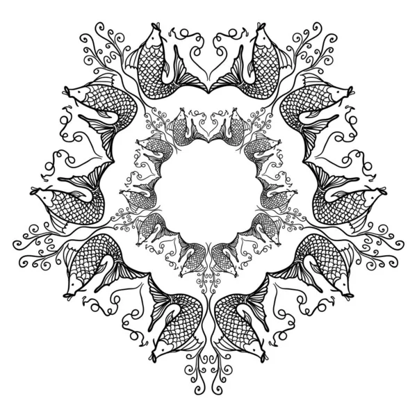 Arabesque Pro Šablonu Návrhu Mandala Luxusní Orientální Ozdoba Obrázkem Ryby — Stockový vektor