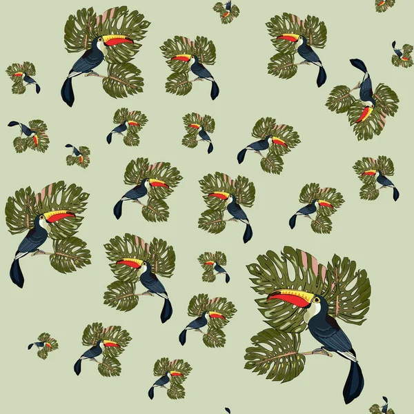 가시없는 형태의 큰부리새와 야자나무 가지들 아름다운 그림들 여가를 인쇄물 스파와 — 스톡 벡터