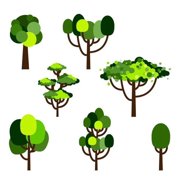 Árbol Dibujos Animados Colección Árboles Flora Simple Bosque Llano Coníferas — Vector de stock