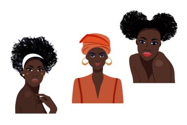 Bir grup Afrikalı Amerikalı güzel kız. Kadın portresi. Uluslararası Kadınlar Günü. Siyah güzellik konsepti. Özgürlük, bağımsızlık, eşitlik mücadelesi. Avatarlar için harika.