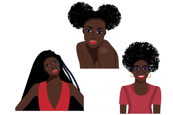 Grupo Chicas Hermosas Afroamericanas Retrato Femenino Día Internacional Mujer Concepto — Vector de stock