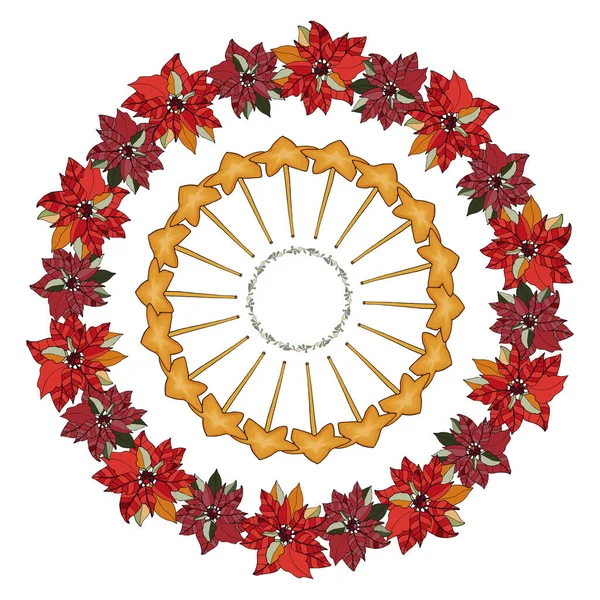 Corona Navidad Planta Poinsettia Celebración Año Nuevo Diciembre Diseño Único — Vector de stock