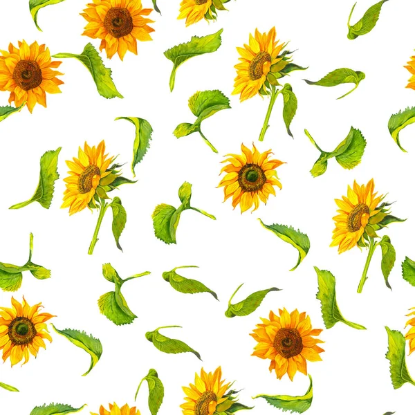 Fondo Sin Costuras Con Girasoles Acuarela Colección Elementos Decorativos Diseño — Foto de Stock