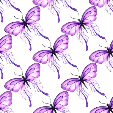 Suluboya kelebekler, kusursuz desenler. Botanik illüstrasyon. Duvar kâğıdı, kumaş, düğün davetiyesi, doğum günü, çocuk kıyafetleri.