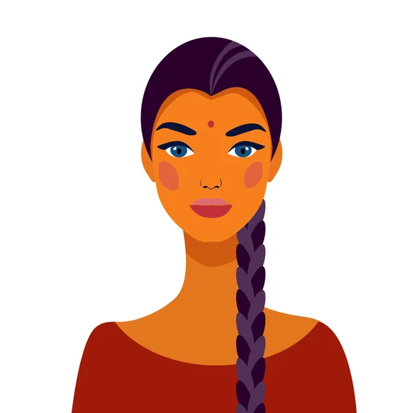 Indian Girl Student Braided Braids Portrait Beautiful Girl Avatar Face — Stock Vector