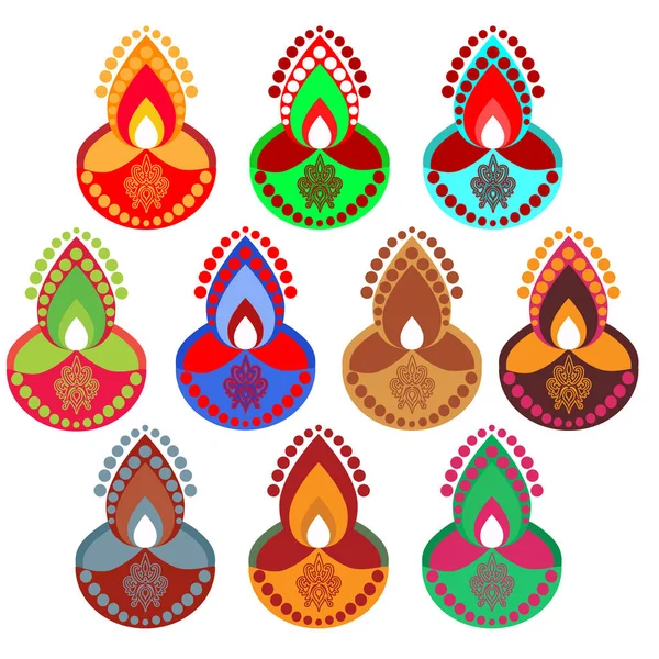 Diwali ljus platt design Indien ikonen med sidoskugga. — Stock vektor