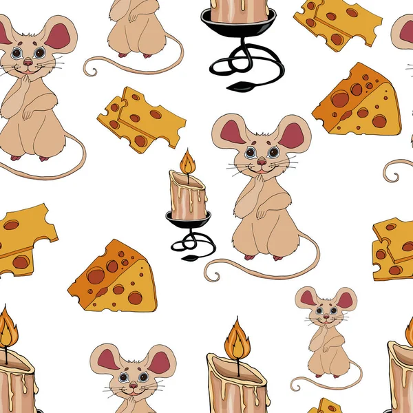 Mysz z kreskówki z serem i świecą. — Wektor stockowy