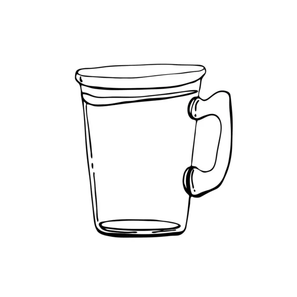 Tasse Mit Tee Kaffee Handgezeichnete Umrisse Doodle Symbol Heißgetränk Vektorskizze — Stockvektor