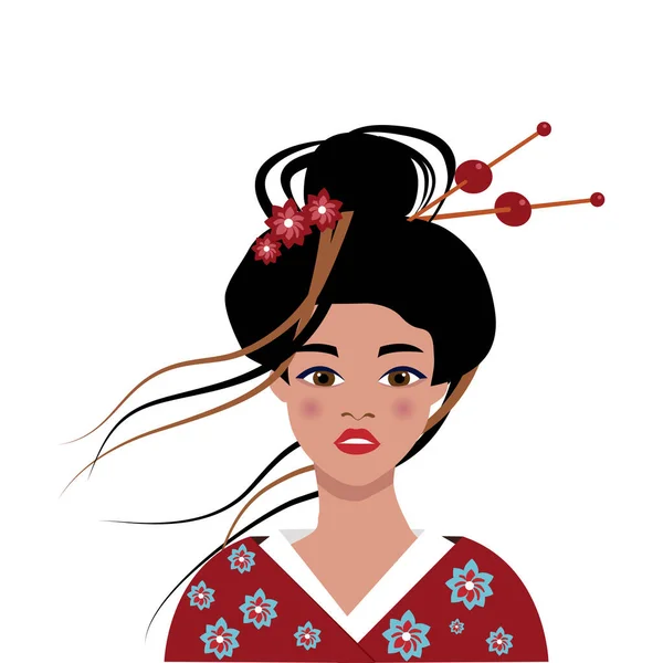 Pop Art Face Uma Senhora Oriental Uma Jovem Mulher Japonesa — Vetor de Stock