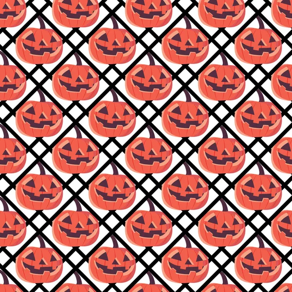 Modèle Sans Couture Halloween Texture Avec Visage Citrouille Horreur Citrouille — Image vectorielle