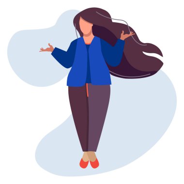 Kendine güvenen şişman kadın ellerini kaldırıyor. İyi alışverişler. Pantolonlu ve hırkalı genç bir kız artı ve eksilerini tartmak için elini kaldırdı..