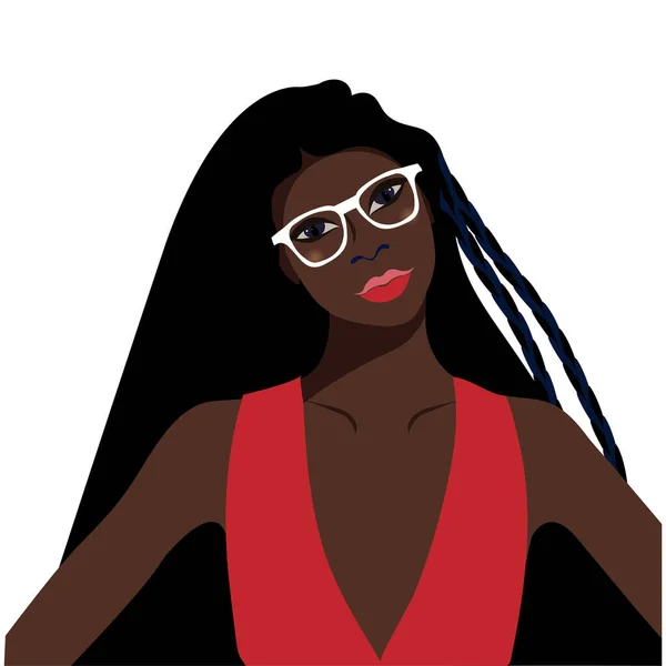 Portrait Une Belle Africaine Portant Des Lunettes Portrait Féminin Concept — Image vectorielle