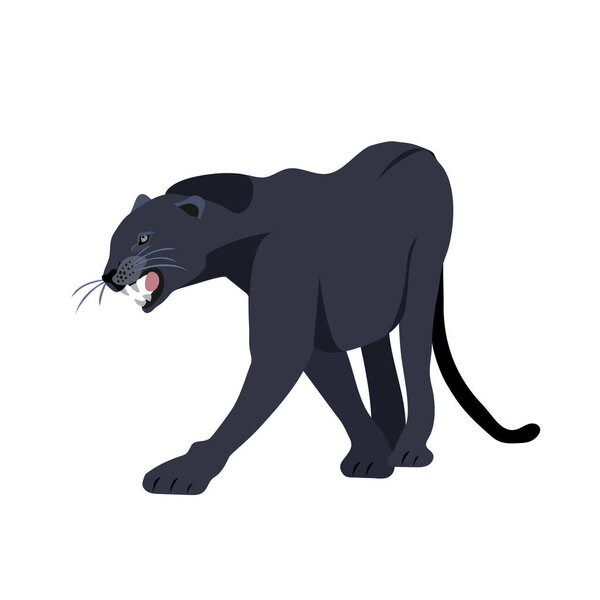 Black Jaguar Puma Lion panther. Vector illustration. Animal isolated on white background as logo, mascot. Design of Aggressive Panther