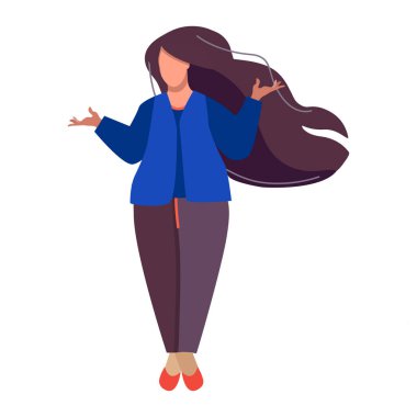 Kendine güvenen şişman kadın ellerini kaldırıyor. İyi alışverişler. Pantolonlu ve hırkalı genç bir kız artı ve eksilerini tartmak için elini kaldırdı..