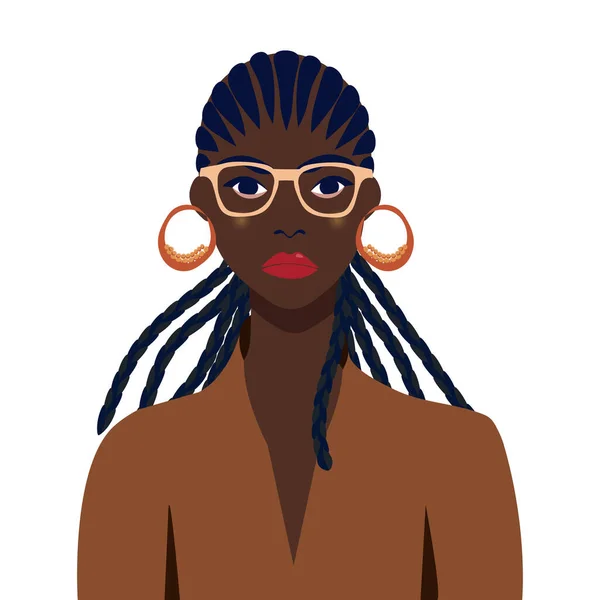 Retrato Una Hermosa Mujer Africana Con Gafas Retrato Femenino Concepto — Vector de stock