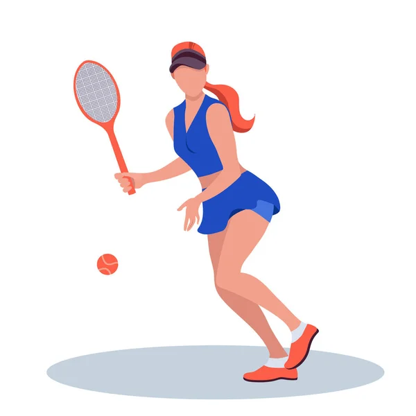 Niña Jugando Tenis Con Pelota Raqueta Profesional Aislado Blanco Vector — Archivo Imágenes Vectoriales