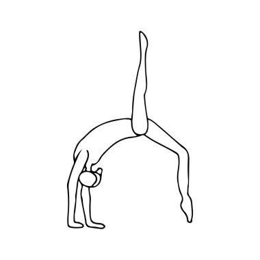 Doodle yoga pozisyonu vektörde. Elle çizilmiş yoga pozu. Çizgi vektör çizimi yapan kadın