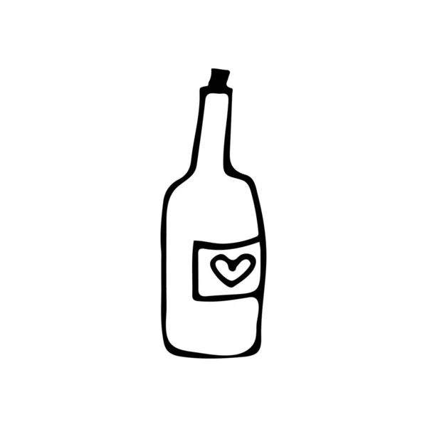 Doodle Icono Botella Vino Vector Botella Vino Dibujado Mano Vector — Vector de stock