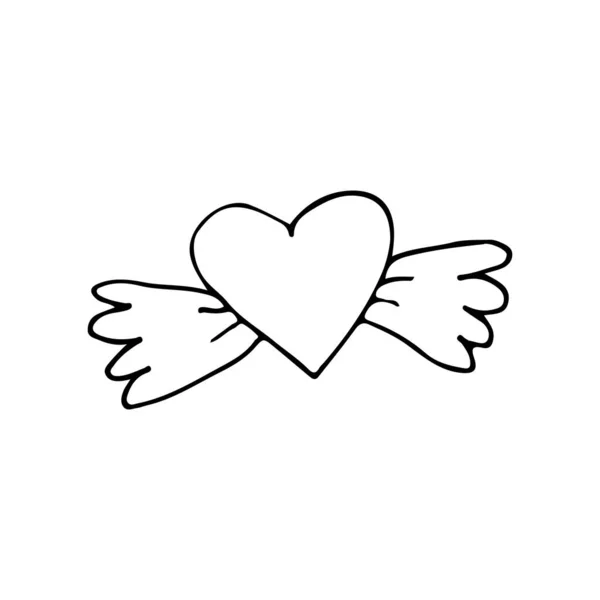 Doodle Corazón Volador Con Alas Corazón Dibujado Mano Con Alas — Vector de stock