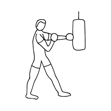 Doodle Man boks ikonu. Vektör olarak el çizimi boksör simgesi