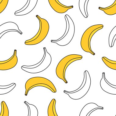 Vektör olarak kusursuz muz desenli tasarım. Muz arka planı. Tropik meyve deseni.