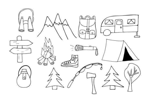 Doodle Camping Icon Collection Handgezeichnete Camping Ikonen Sammlung Camping Ikonen — Stockvektor