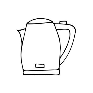 Vektör içinde karalama elektrikli su ısıtıcısı simgesi. Vektörde el çizimi elektrikli su ısıtıcısı simgesi