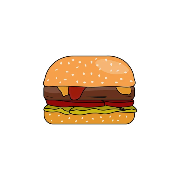 Lapos Burger Illusztráció Vektorban Elszigetelt Fehér Színes Hamburger Ikon Vektorban — Stock Vector