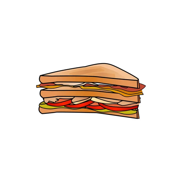 Sandwich Platt Vektor Illustration Isolerad Vitt Smörgåsikon Vektor — Stock vektor