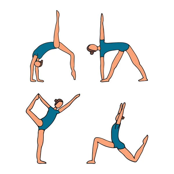 Yoga Stelt Vlakke Illustraties Vast Verzameling Van Yoga Stelt Platte — Stockvector