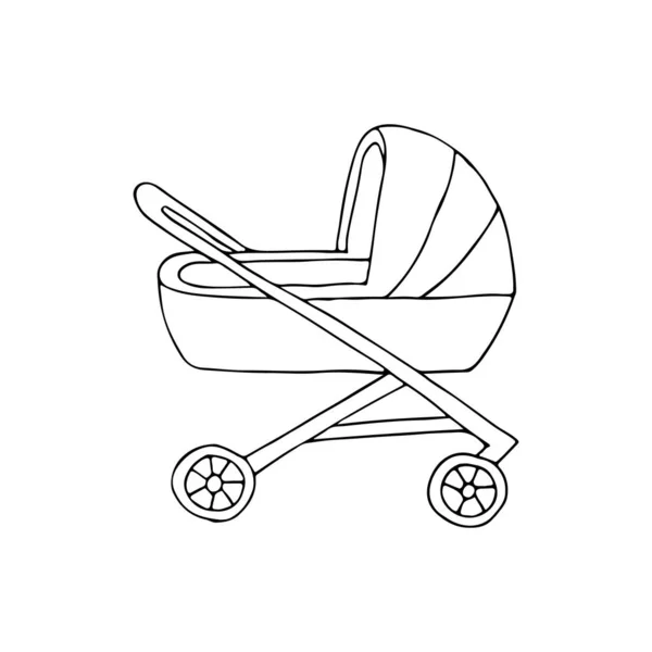 Doodle Baby Rijtuig Icoon Vector Handgetekend Pictogram Van Babywagen Vector — Stockvector