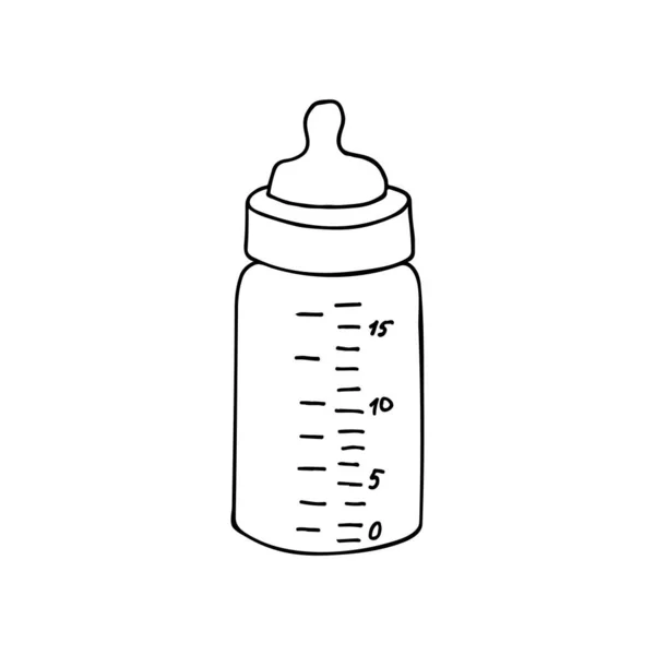 Doodle Baby Melk Fles Icoon Vector Handgetekende Babymelkfles Vector — Stockvector
