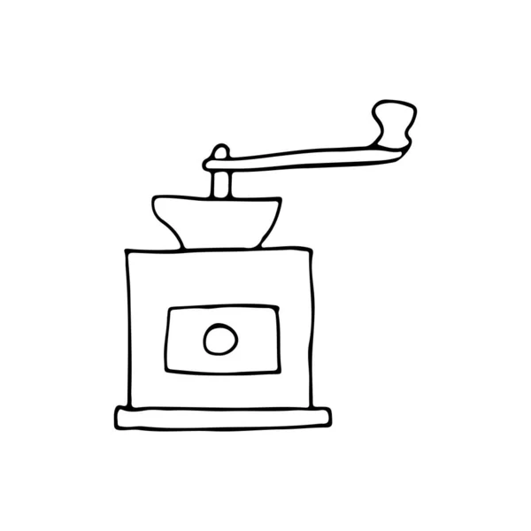 Klassische Kaffeemühle Holzkassette Doodle Kaffeemühle Symbol Vektor Handgezeichnete Kaffeemühle Illustration — Stockvektor